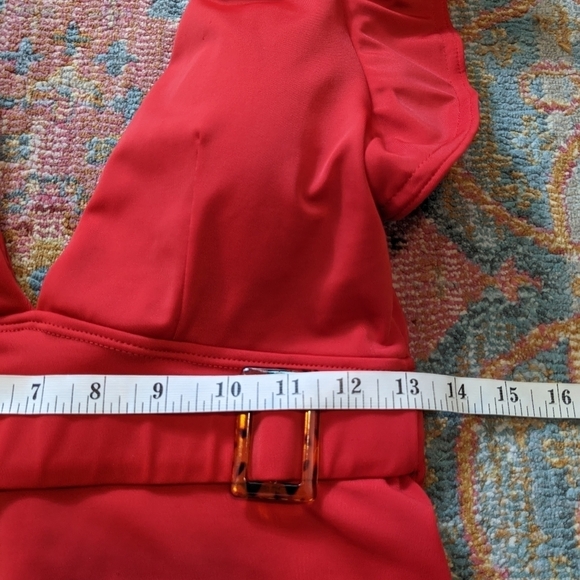 Vintage Red Belted Ruffle One Piece Swim Size M - Picture 10 of 11